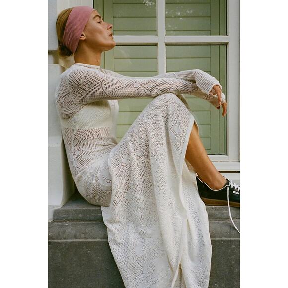 Free People Dresses & Skirts - Free People Maxi Dress Angel Wings Long Sleeve Preppy Stretchy NWT Sz:L  Ret$198